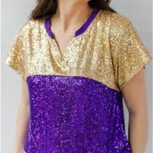Mary Square Diane Gold and Purple Sequin Top